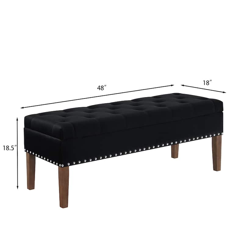 Modern Storage Bench with Wooden Legs, 48 Inch Upholstered Ottoman Bench Velvet End of Bed Stool, Entryway Bench