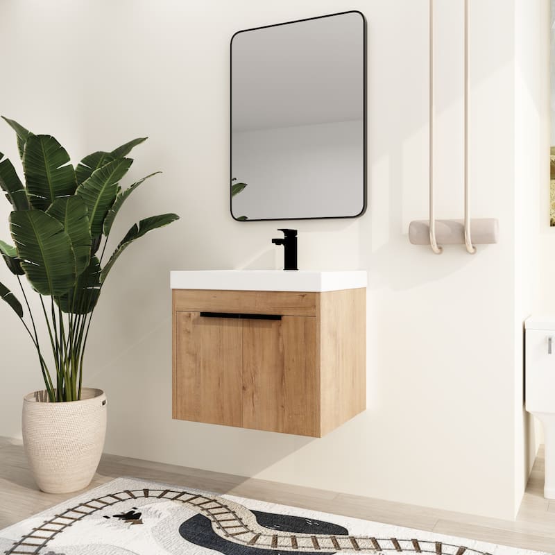 Malwee 24" Floating Bathroom Vanity, Modern Wall Mounted Bathroom Vanity with Resin Top and Soft Close Door