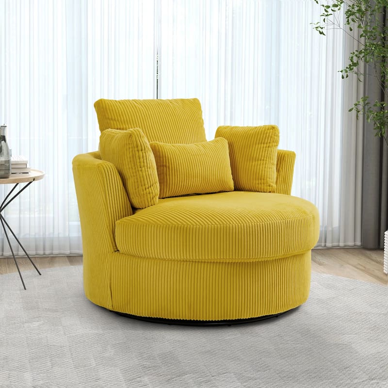 Indoor Corduroy Swivel Chair with Pillows