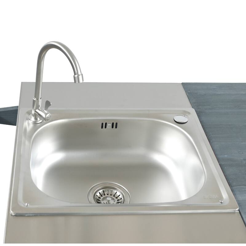 75.4 Inch Outdoor Grill Cart with Sink Solid Wood Rolling Bar Cart for XL Grills