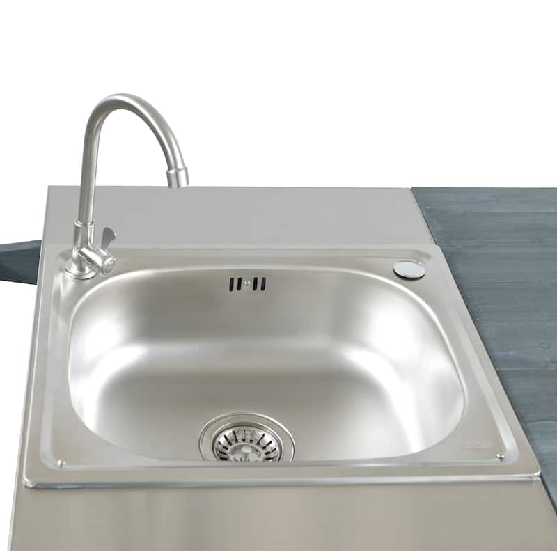 Kitchen Island with Sink, Grill Cart for Big Green Egg Grills, Rolling Bar Cart with Stainless Steel Top for Pizza Prep and BBQ