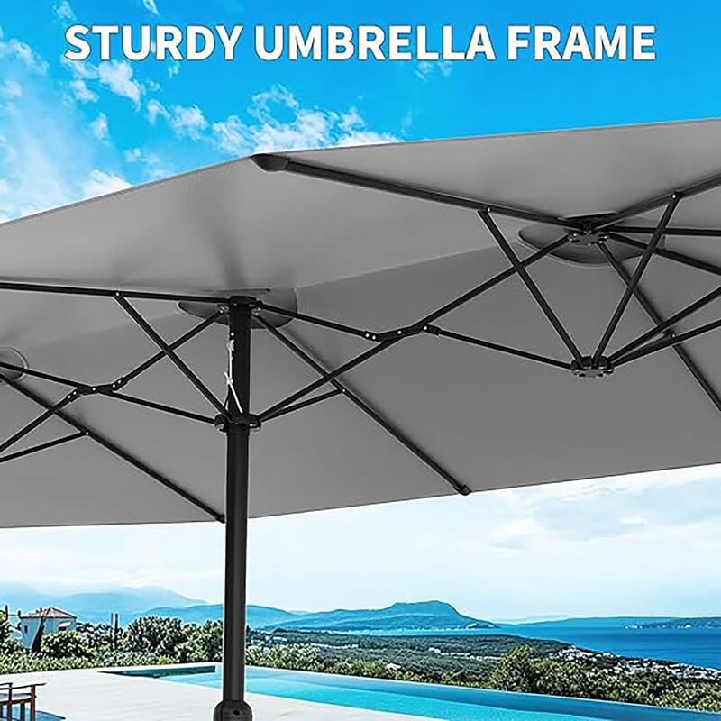 15ft Large Patio Umbrellas with Base, Outdoor Double-Sided Rectangle Market Umbrella