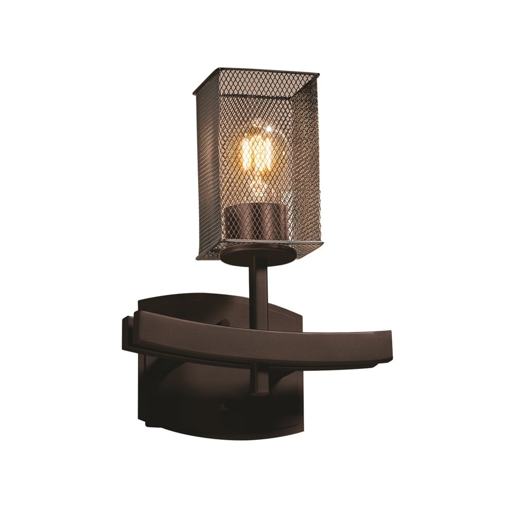 Justice Design Wire Mesh Archway 1-light Dark Bronze Wall Sconce, Wire Mesh Square w/ Flat Rim Shade