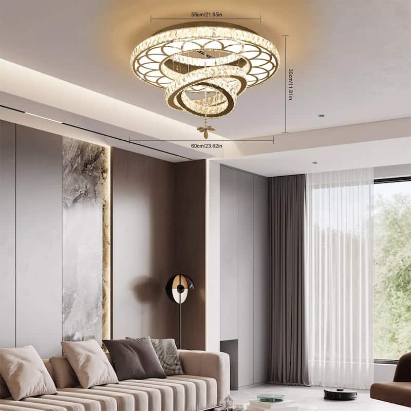 Modern Large Crystal Chandelier Round Ring Dimmable Lamps - 23" x 23"