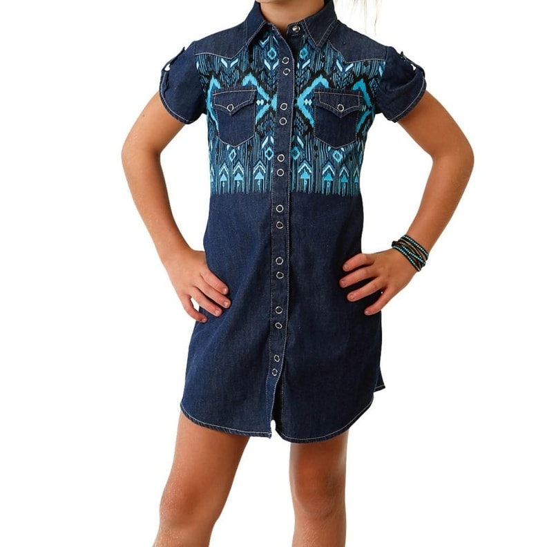 Shop Roper Western Dress Girls Snap Short Sleeve Blue L