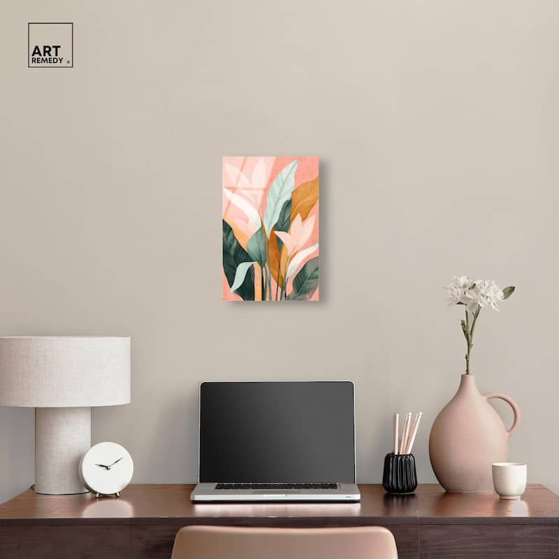 Peach and Palm Acrylic by Art Remedy, Ready to Hang