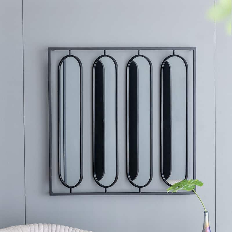 36" x 36" Large Four Oval Wall Mirror with Black Square Frame
