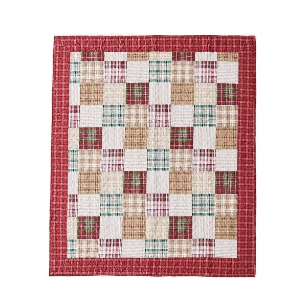 Plaid 100% Cotton Throw Quilt - Red