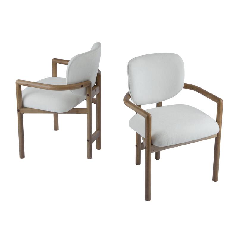 Dining Chairs Set of 2 Upholstered Arm Chairs, Rubber Wood Accent Chairs Fabric Seating, 300 LBS Weight Capacity