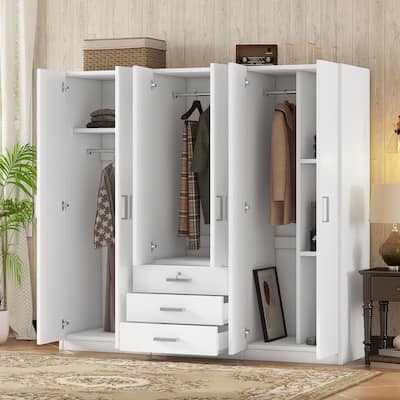 6-Doors Wooden Wardrobe Storage for Bedroom, with Big Drawers