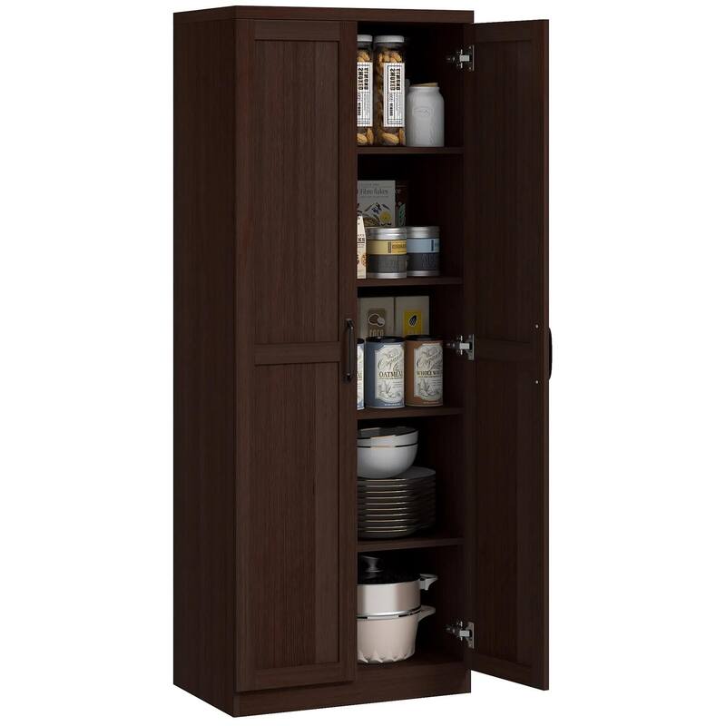 63" 2-Door Kitchen Pantry, Freestanding with 2 Adjustable Shelves