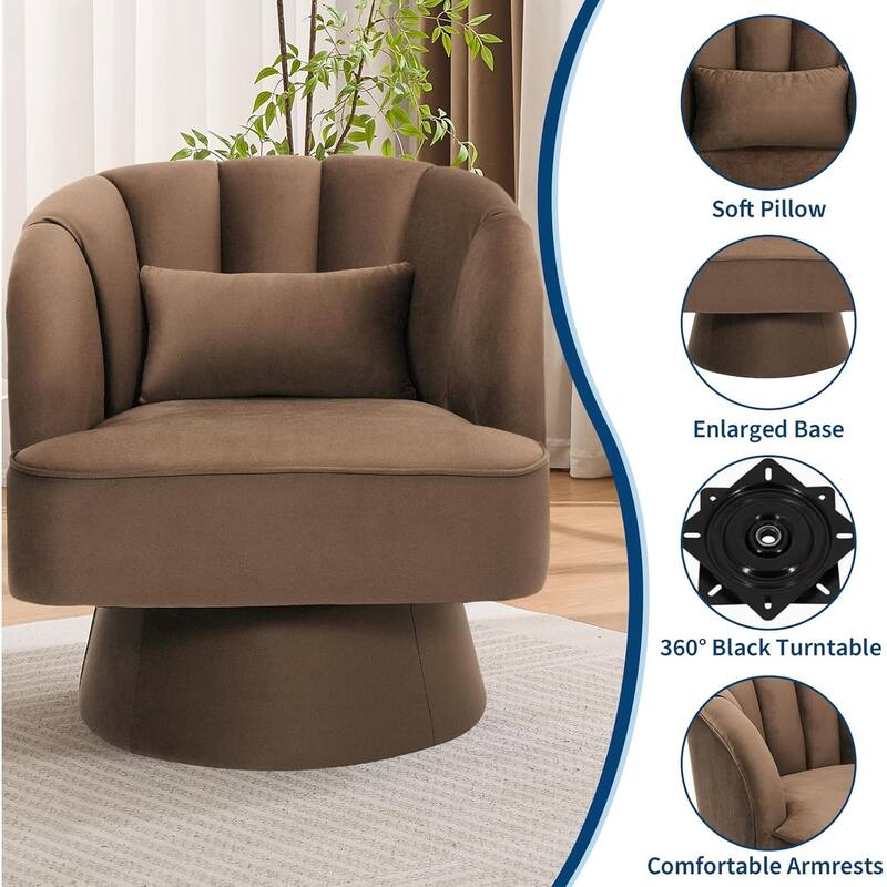 Modern Swivel Barrel Accent Chair, 360° Upholstered Armchair with Striped Backrest & Plush Padding(Set of 2)
