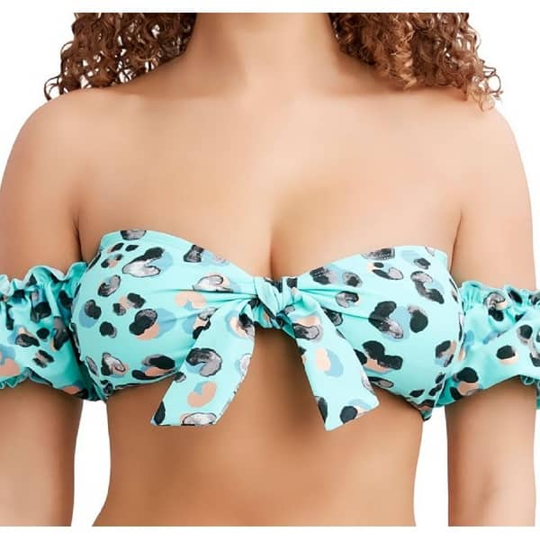 BCBGeneration Women's Foil Print Off The Shoulder Knot Front Swim Top Green  - Bed Bath & Beyond - 40563378