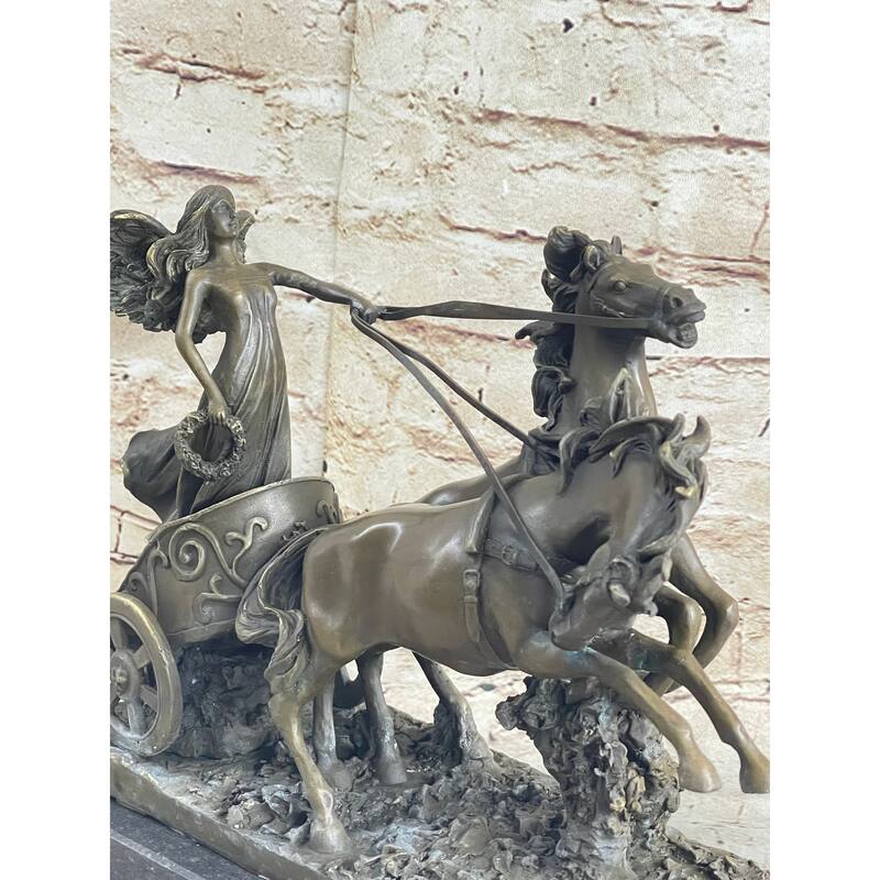 Nike Driving Chariot With Imitative Horses Bronze Sculpture Figurine Figure Decor