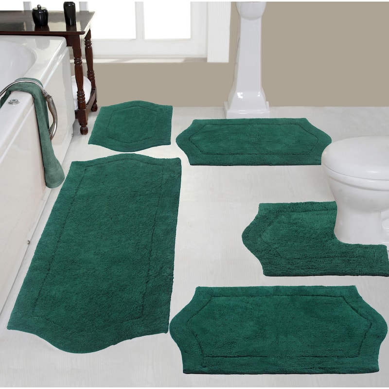 Waterford Collection 100% Cotton Non-Slip Bathroom Rug Set, Machine Washable Bath Rug, 5 Piece Bath Mat Set with Contour