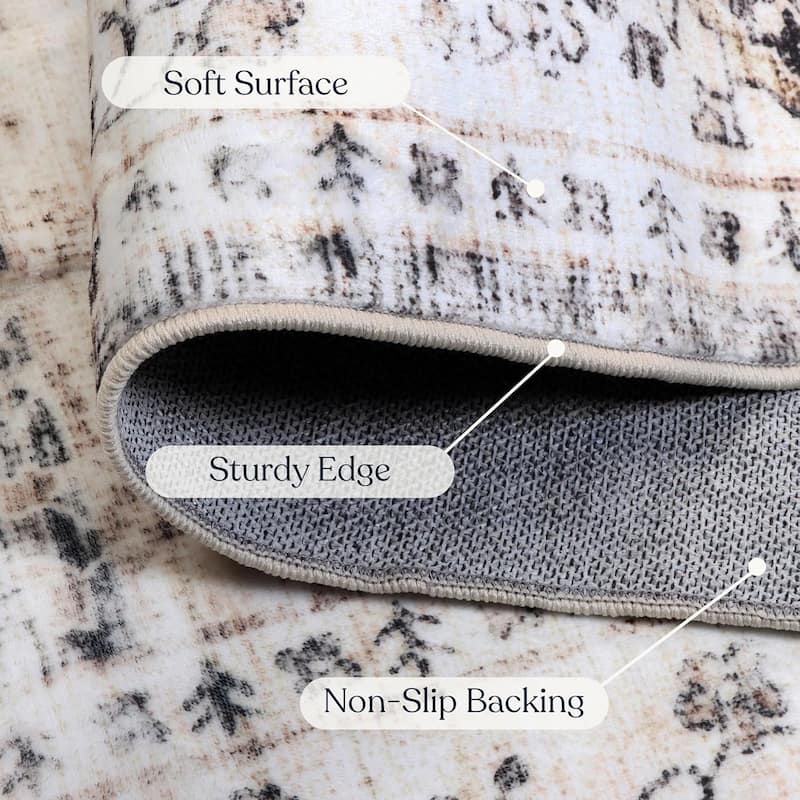Delara Machine Washable Area Rug, Soft & Durable, Non-Slip Backing, Eco- Friendly GRS certified.