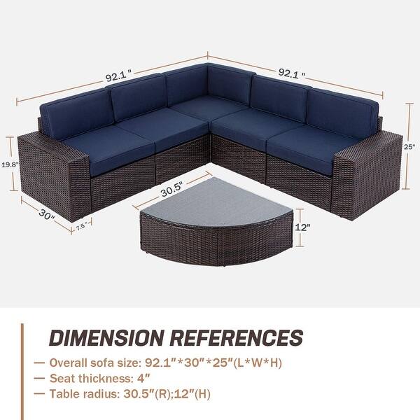 Suncrown Outdoor 6piece Brown Rattan Sectional Sofa Set with Table