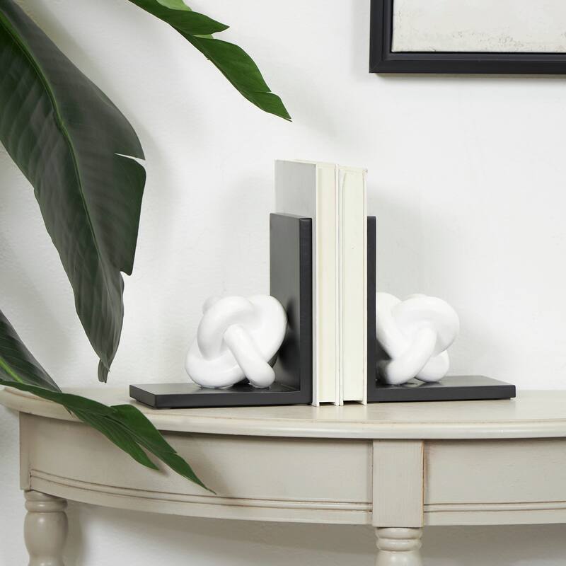 CosmoLiving by Cosmopolitan White Wooden Knot Decorative Bookends with Black Stands (Set of 2)