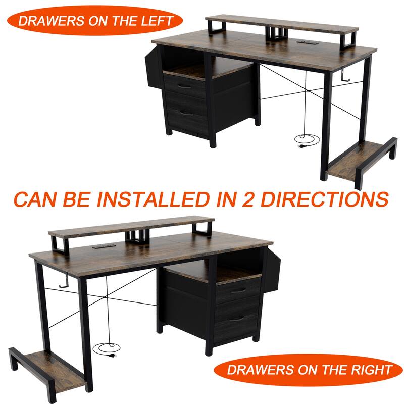 Modern Computer Office Desk with Charging Station and Dual Monitor Stands for Home Office and Gaming or Study Use