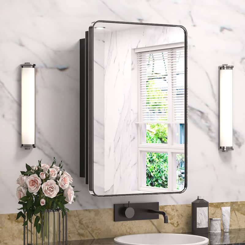 KEONJINN Medicine Cabinets for Bathroom with Mirror, Stainless Steel 1-3 Framed Doors - 20x32 - Black
