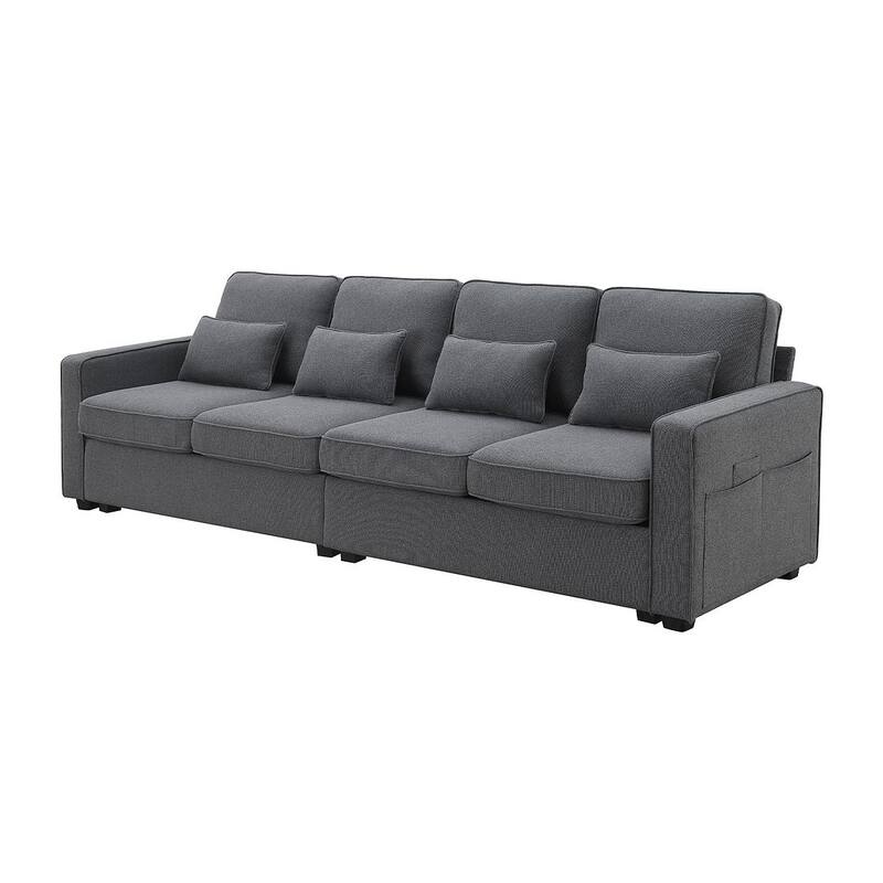 104" Linen Fabric Sectional Sofa Minimalist Style Couch for Living Room