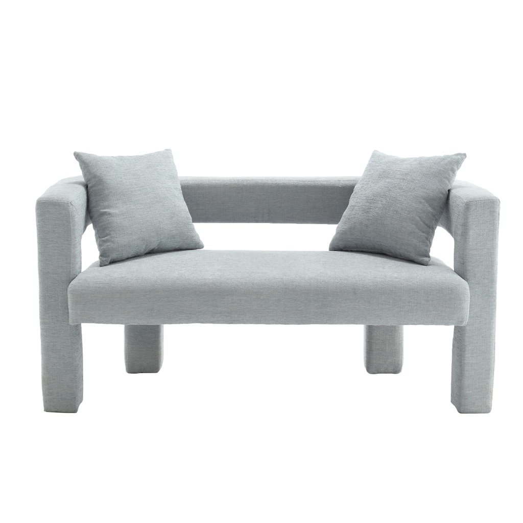 Modern Chenille 2-Seater Sofa Small Upholstered Loveseat with 2 Pillows, Arc Backrest, for Bedroom Living Room, Study
