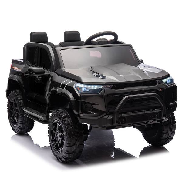 slide 2 of 78, High-Power 24V Electric Ride On Pickup for Kids, Dual Seats, 4WD, USB, Bluetooth, Rear Storage, and Shock Absorbing Suspension Black