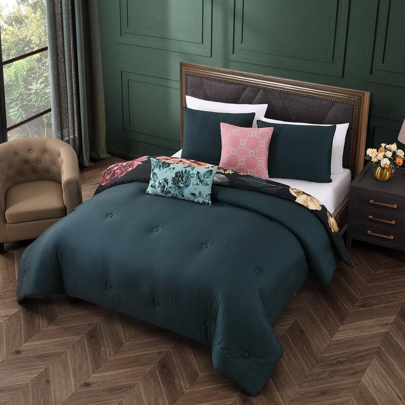 Bebejan Botanical Birds 100% Cotton Sateen 5 Piece Reversible Comforter Set