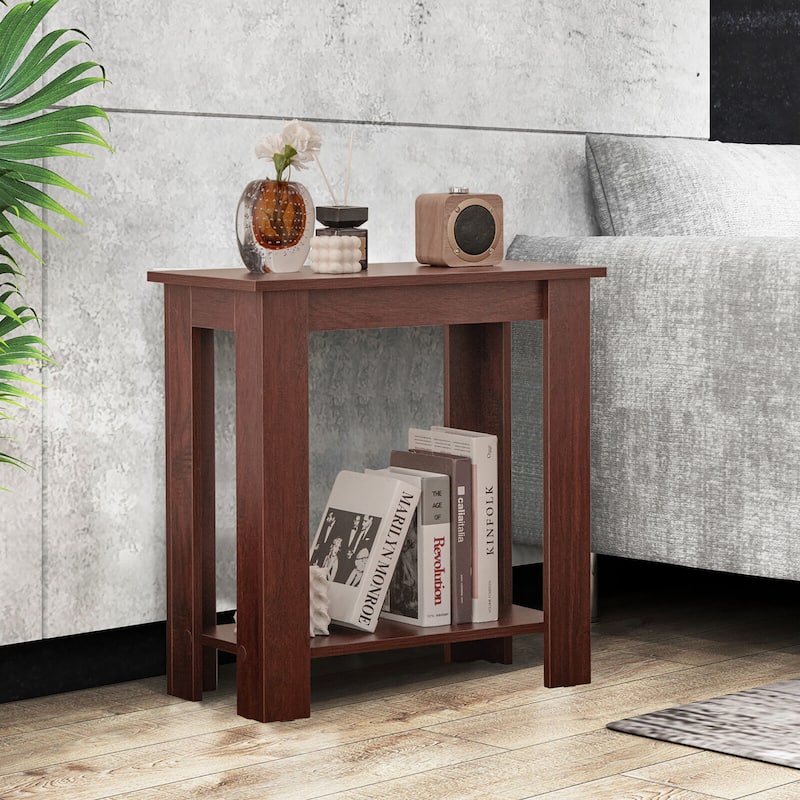 Gymax 2-Tier End Table Modern Sofa Bedside Table Compact Nightstand w/