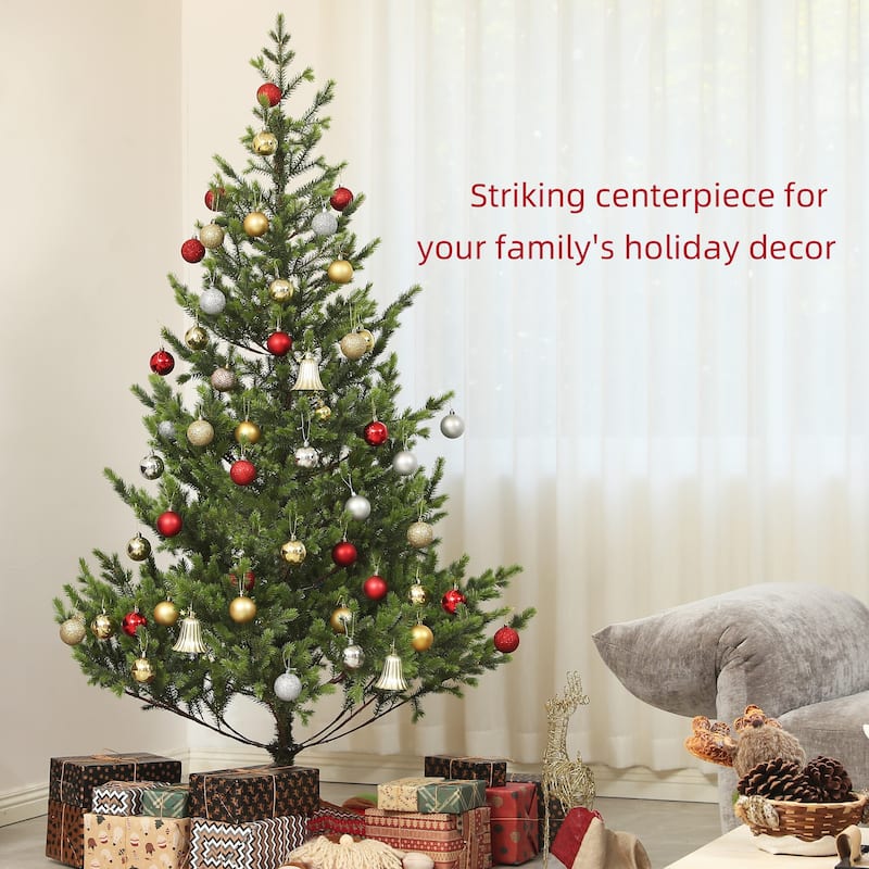 Realistic 6ft Cedar Artificial Christmas Tree with Pre-Attached Branches and Stable Steel Base Xmas Tree for Home Office