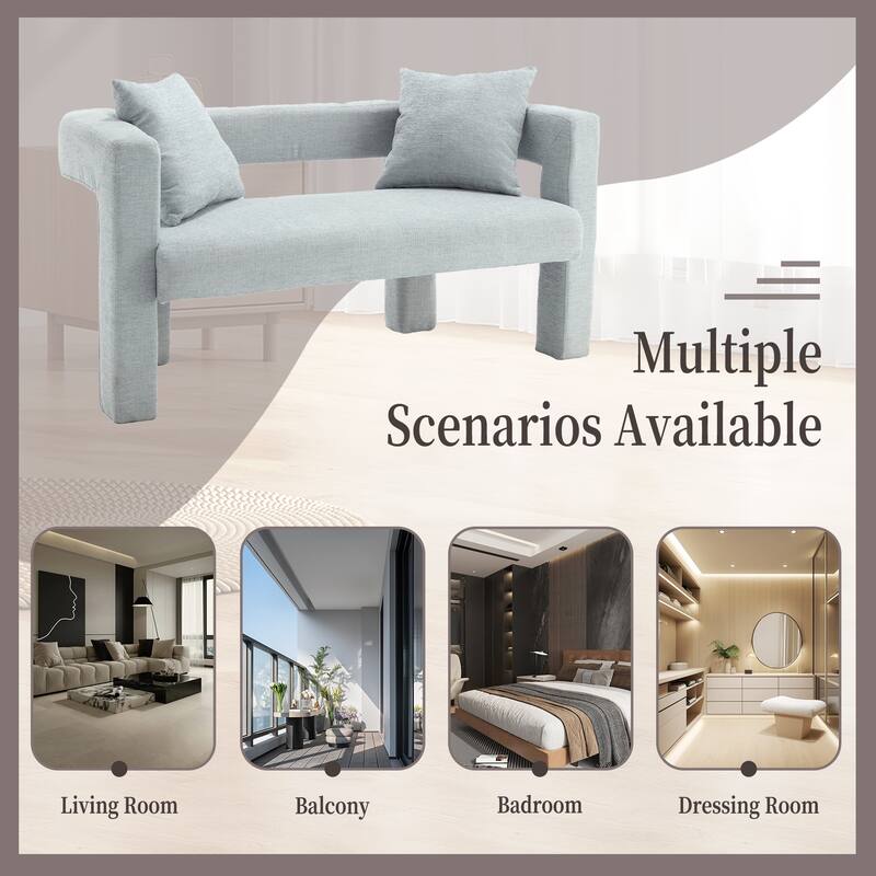 Modern Chenille 2-Seater Sofa Small Upholstered Loveseat with 2 Pillows, Arc Backrest, for Bedroom Living Room, Study