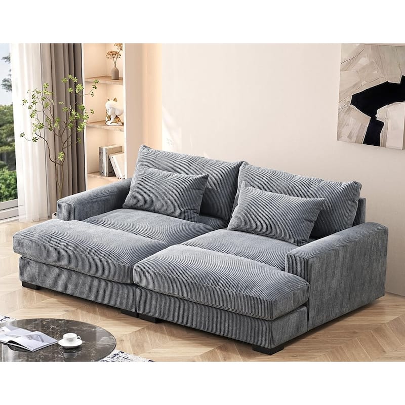 Luxe Sleeper Sofa Corduroy Upholstery Double Chaise Design Convertible to Twin Size Bed