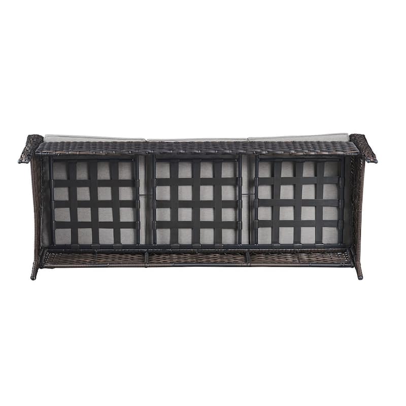 Gymojoy Outdoor Wicker Patio Sofa 3-Seat Rattan Sofa Furniture
