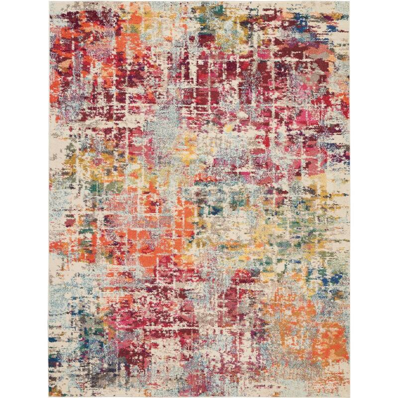 Power Loomed Distressed Abstract Modern Non Skid Stain Resistant Area Rug - 126' X '94' X '0.5