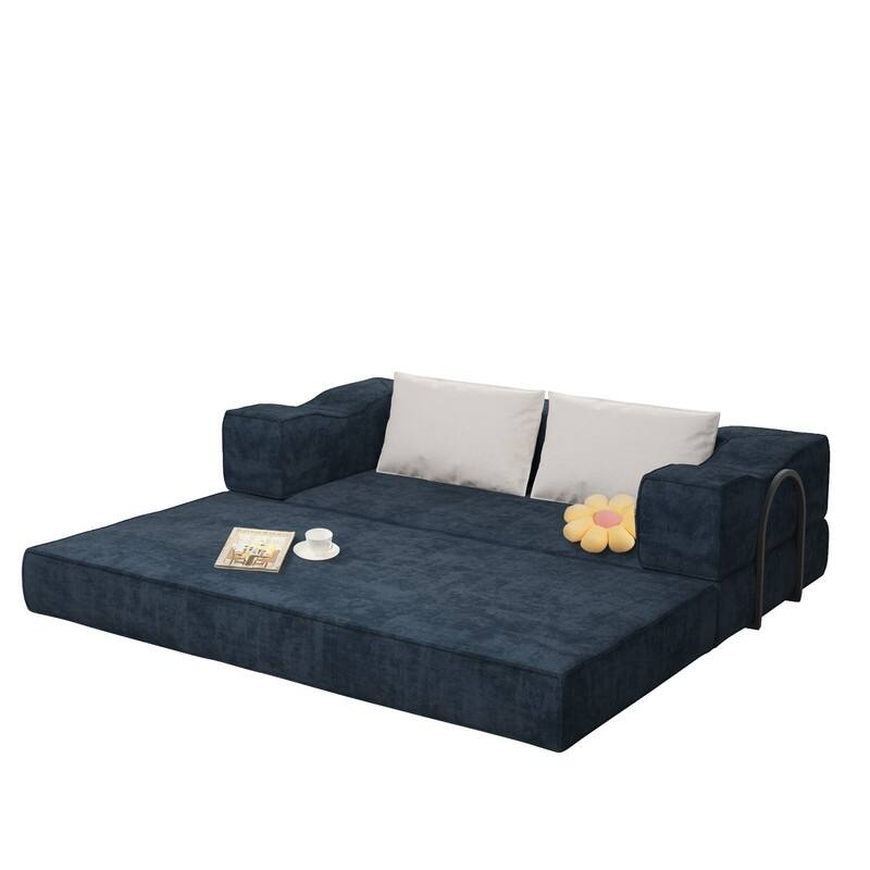 80" Convertible Couch Bed with Removable Cushions and Pillows, 3-Seat Folding Floor Couch & King Size Bed Mattress