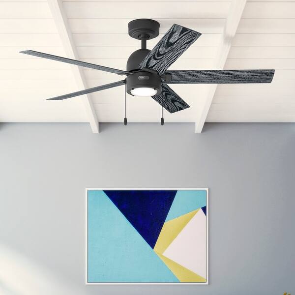 slide 2 of 18, Hunter Erling Ceiling Fan with LED Light Kit and Pull Chain - Modern Rustic, Transitional 52" - Matte Black