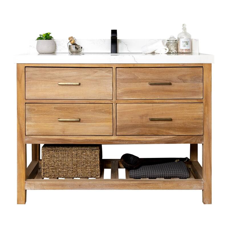Willow Collections 48 in. W x 22 in. D Parker Solid Teak Single Sink Bathroom Vanity with Countertop