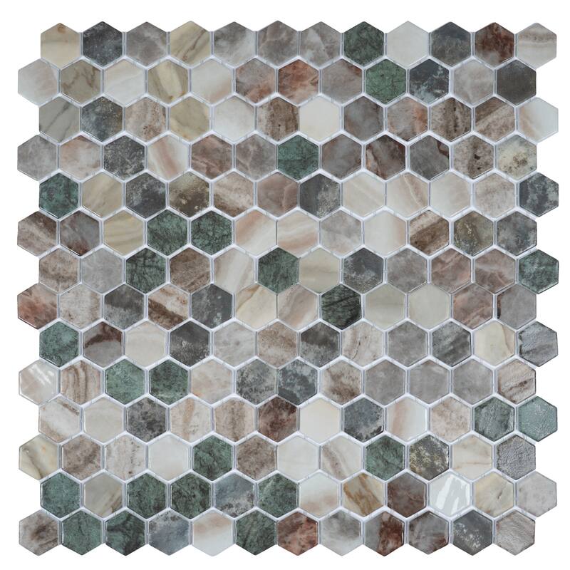 Lucenza 12x12 in. Green Beige Matte Recycled Glass Hexagon Mosaic Wall and Floor Tile (5.28 sq ft/case, 6-Pack)