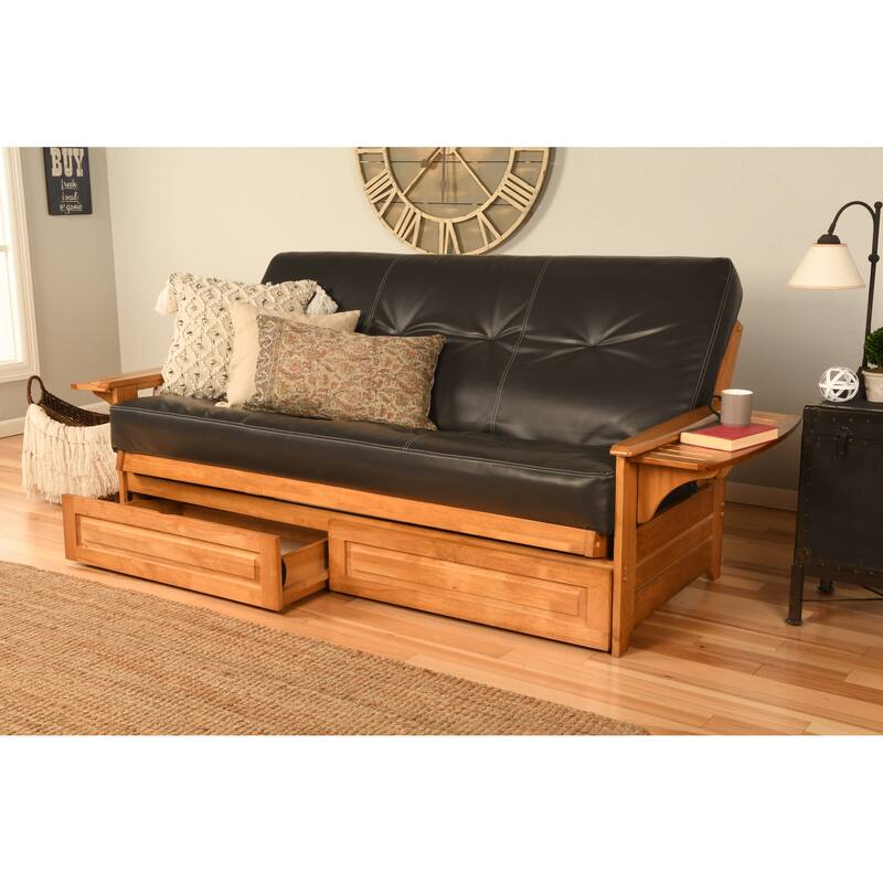 Somette Phoenix Butternut Futon Set with Storage Drawers and Mattress
