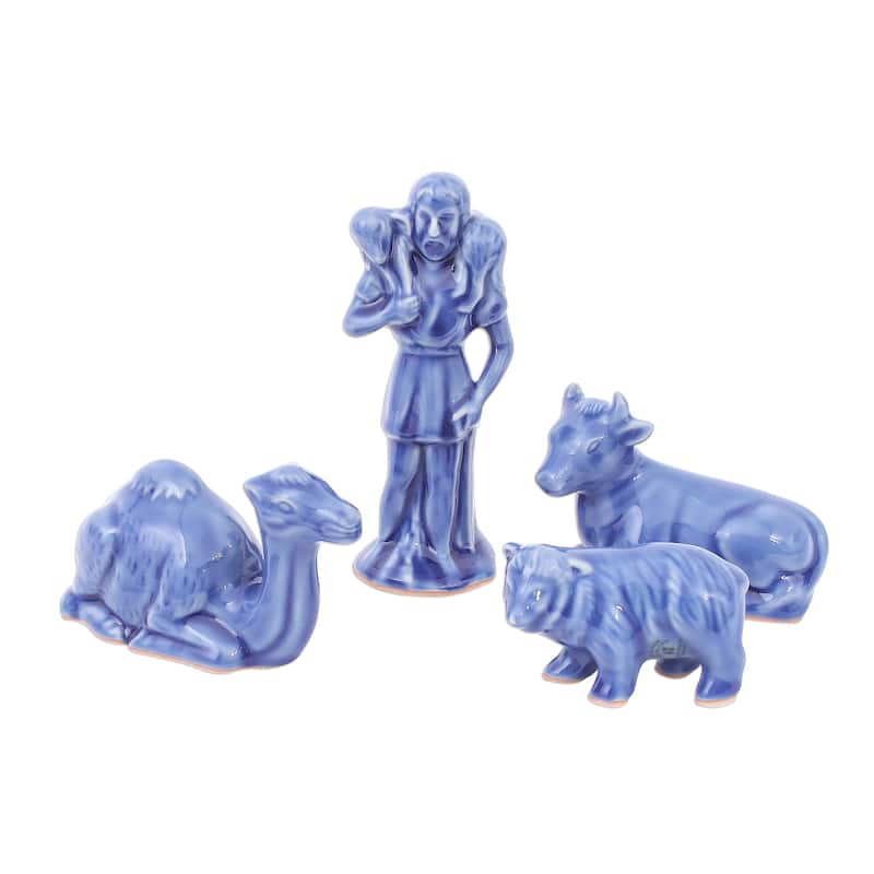Novica Handmade Holy Night In Blue Celadon Ceramic Nativity Scene (10 Pieces)