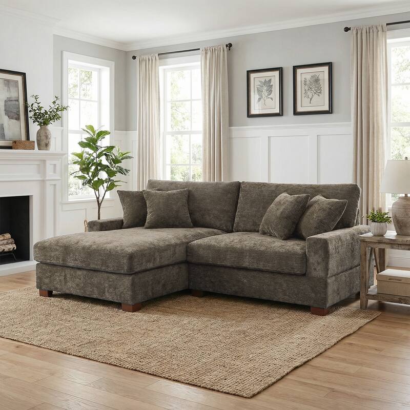 2 Set Chenille Upholstered Modular Sectional Sofa Chaise with Pillows
