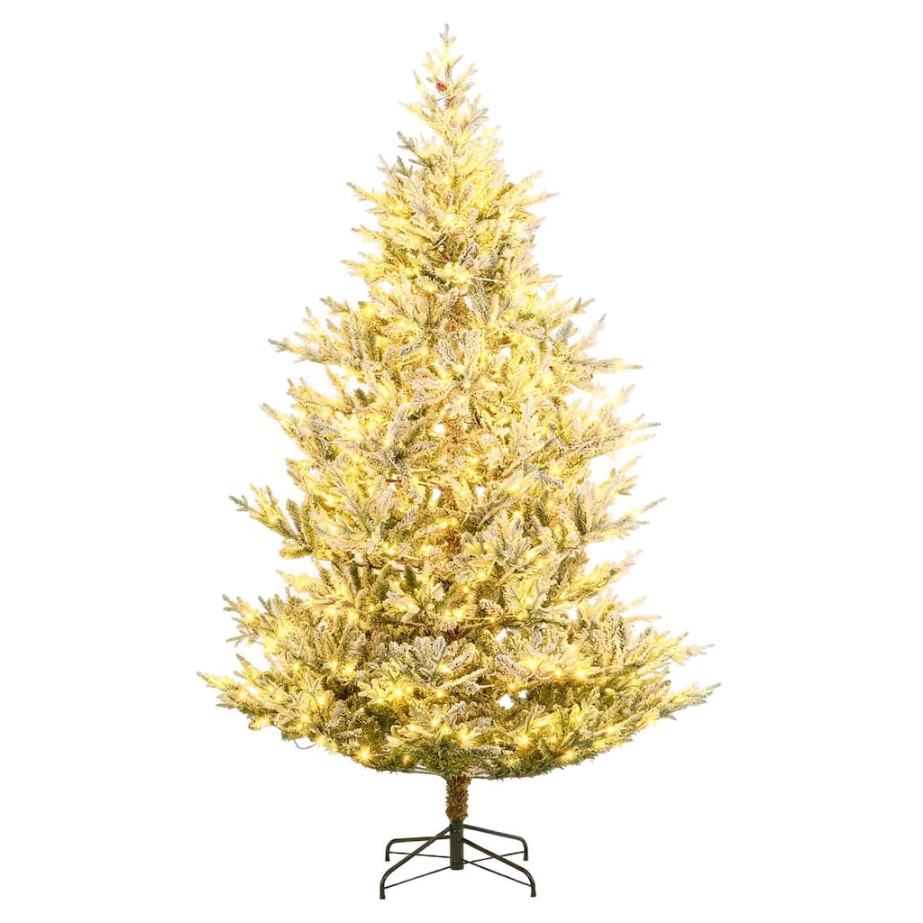Costway 6/7/8 FT Artificial Christmas Tree with 762/1074/1470 Flocked - See Details - White & Green
