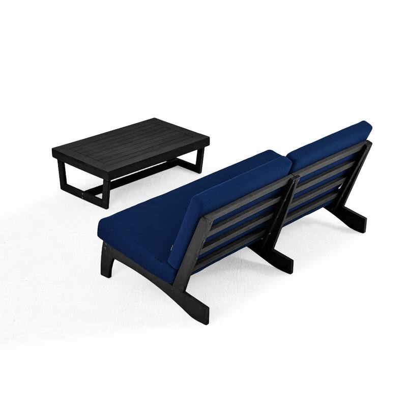 3-Seat Outdoor Sofa Set with Solid Wood Coffee Table, Weather-Resistant Cushions