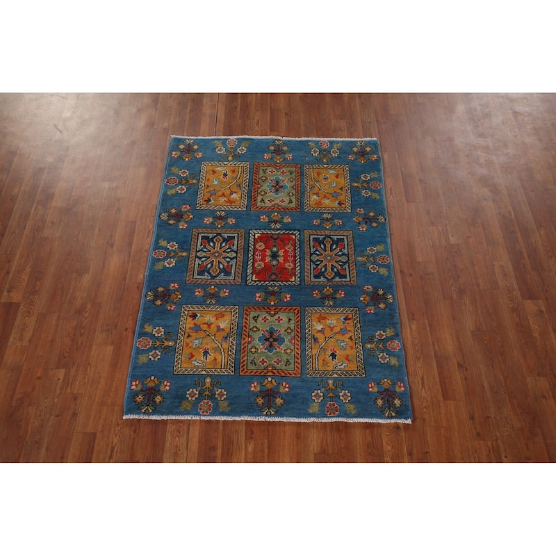 Garden Design Kazak Oriental Accent Rug Hand-Knotted Wool Carpet - 3'8" x 4'11"