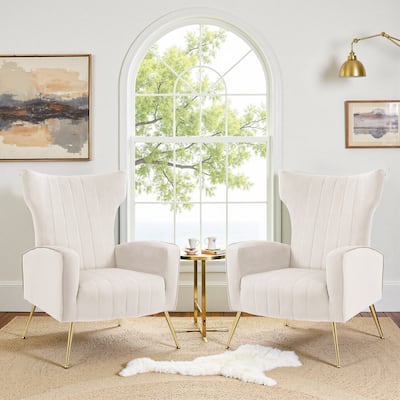 2 Set Velvet Wingback Accent Chairs with Metal Legs for Living Room
