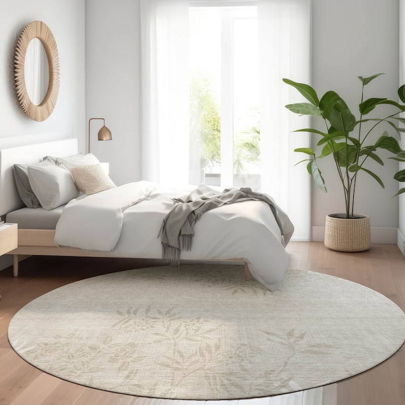 Machine Washable Indoor/ Outdoor Chantille Modern Garden Rug - Beige - 8' x 8'