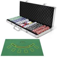 Costway New 500 Chips Poker Dice Chip Set Texas Hold'em Cards W/ Silver Aluminum Case - as pic
