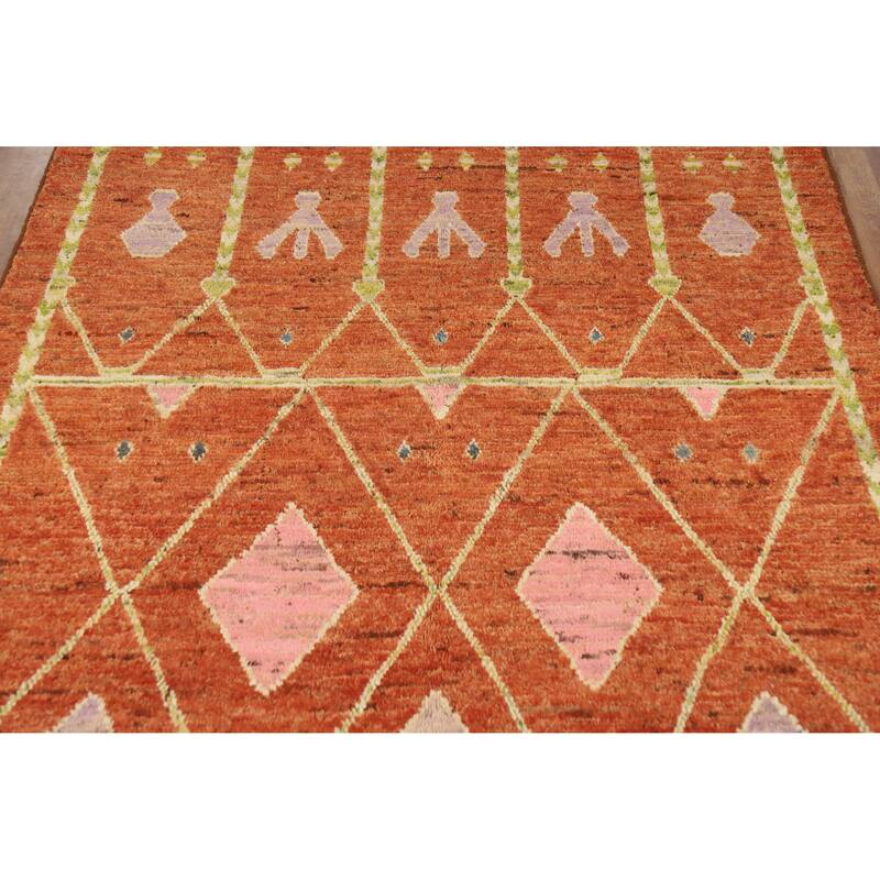 Moroccan Oriental Area Rug Handmade Geometric Wool Carpet - 6'9" x 9'9"
