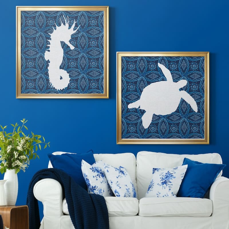 Sea Patterned Seahorse Premium Framed Canvas - Ready to Hang