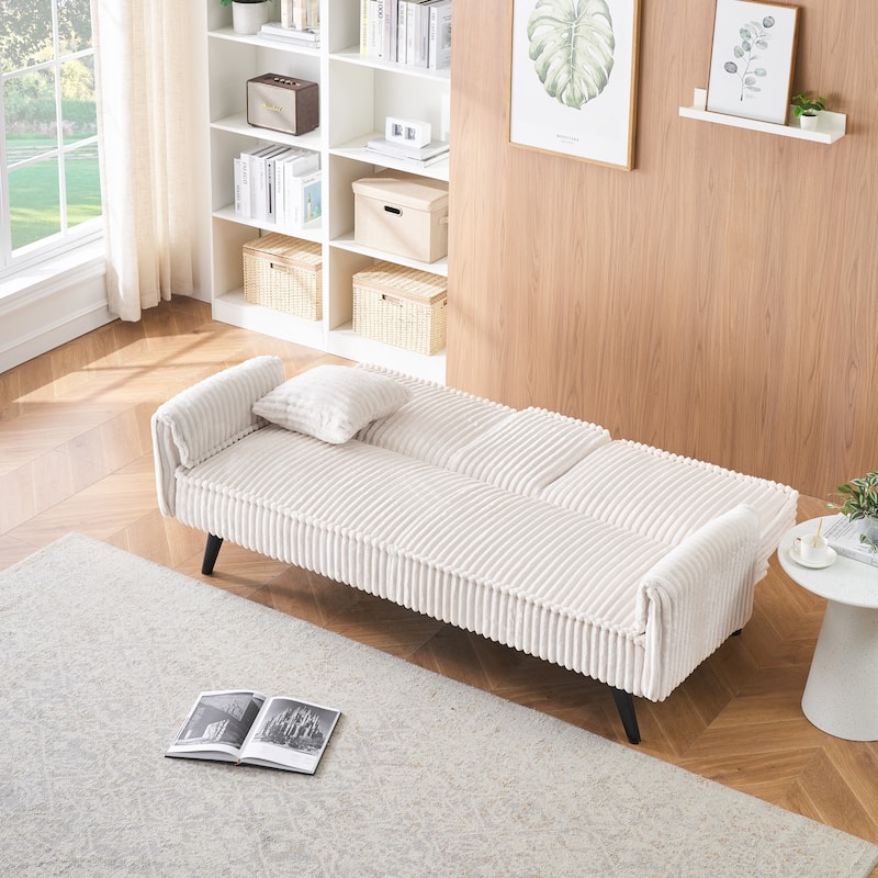 Corduroy Loveseat Sofa with Cup Holder and 1 Pillow, Sleeper Sofa Bed with Adjustable Backrest for Living Room